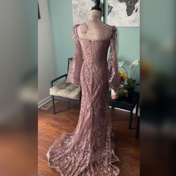 Light purple and gold sparkly prom dress or formal dress long sleeve - Picture 4 of 4